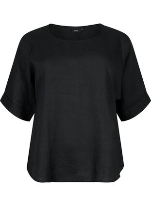 Bluzka z krótkim rekawem wykonana w 100 % z lnu, Black, Packshot image number 0