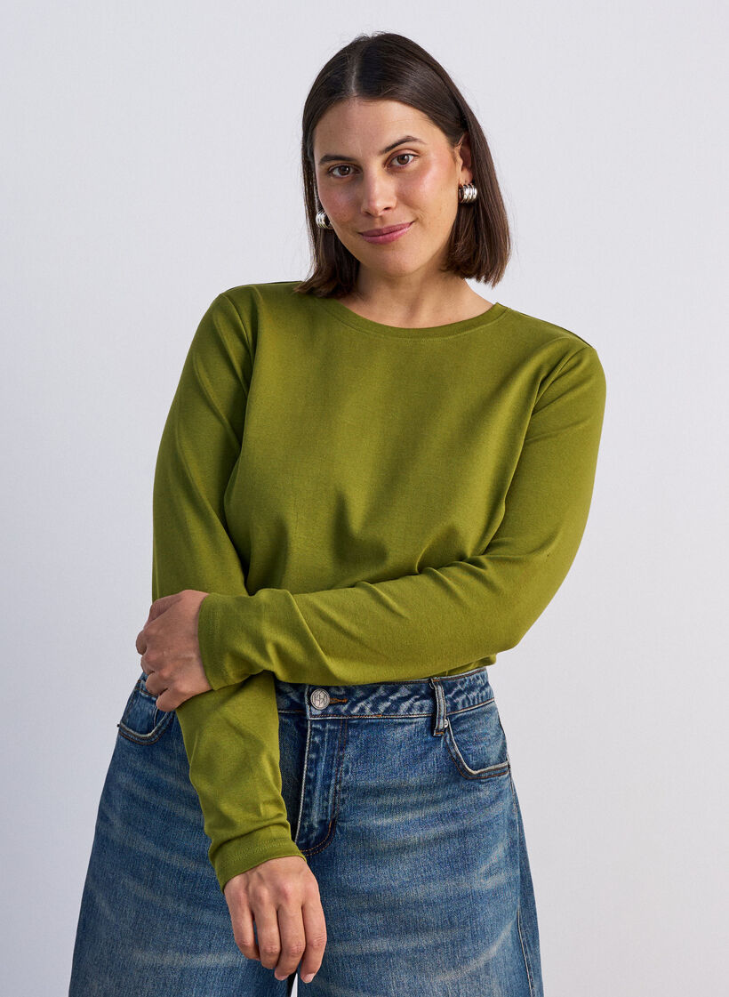 Basicowy T-shirt z dlugim rekawem i okraglym dekoltem, Zielony, Model image number 0