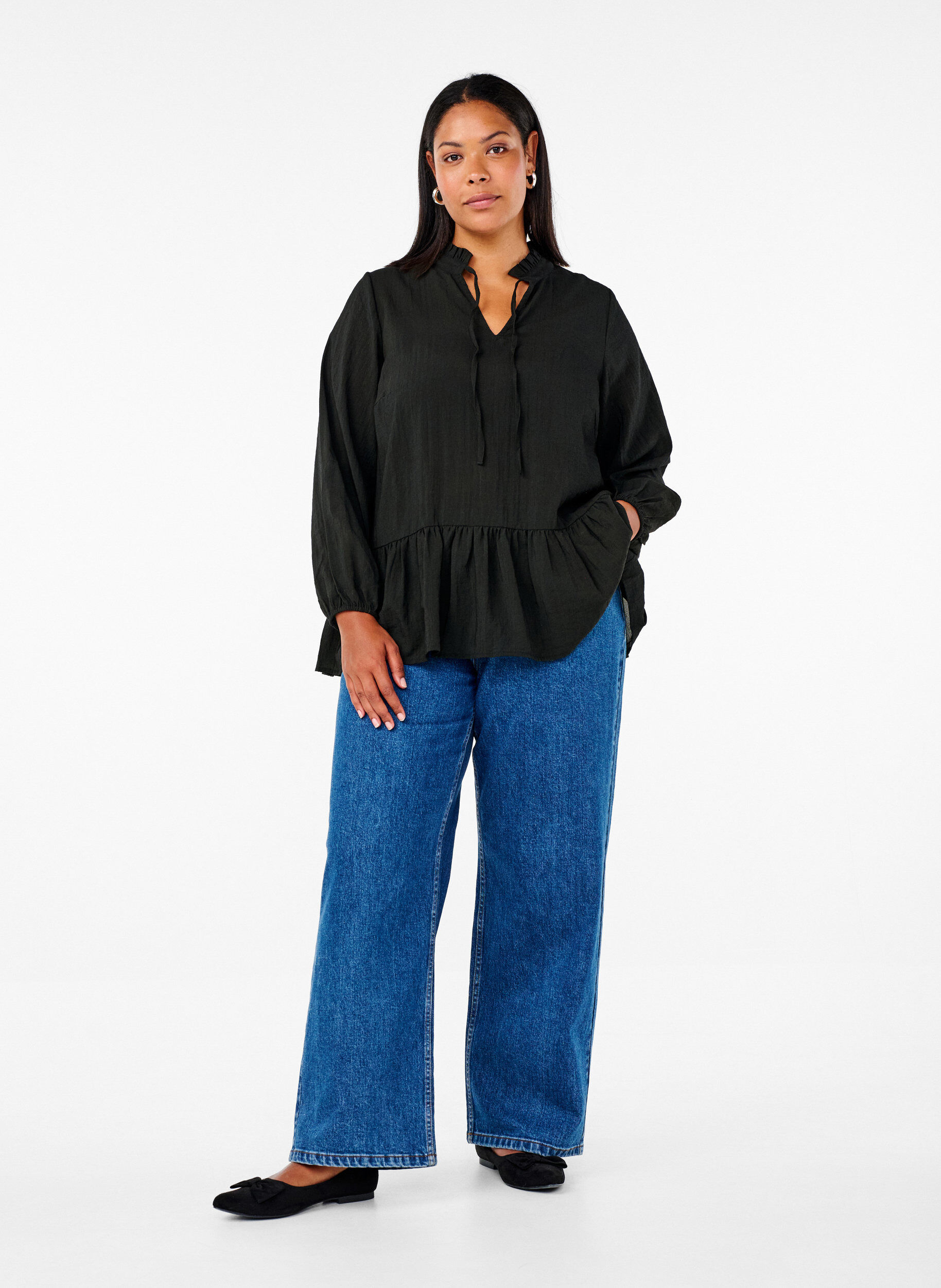 Zizzi Wiskozowa bluzka z&nbsp;peplum, Czarne, Model image number 1