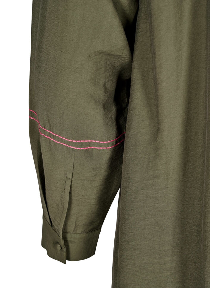 Krótka sukienka z kontrastowym haftem, Zielony, Packshot image number 3