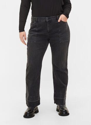 Szerokie jeansy z wysokim stanem, Grey Denim, Model image number 2