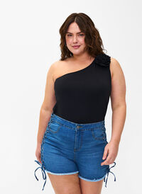Szorty jeansowe ze sznurowaniem, Blue Denim, Model