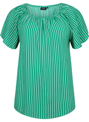 Gladka wiskozowa bluzka z krótkim rekawem, J.Green/White Stripe, Packshot image number 0