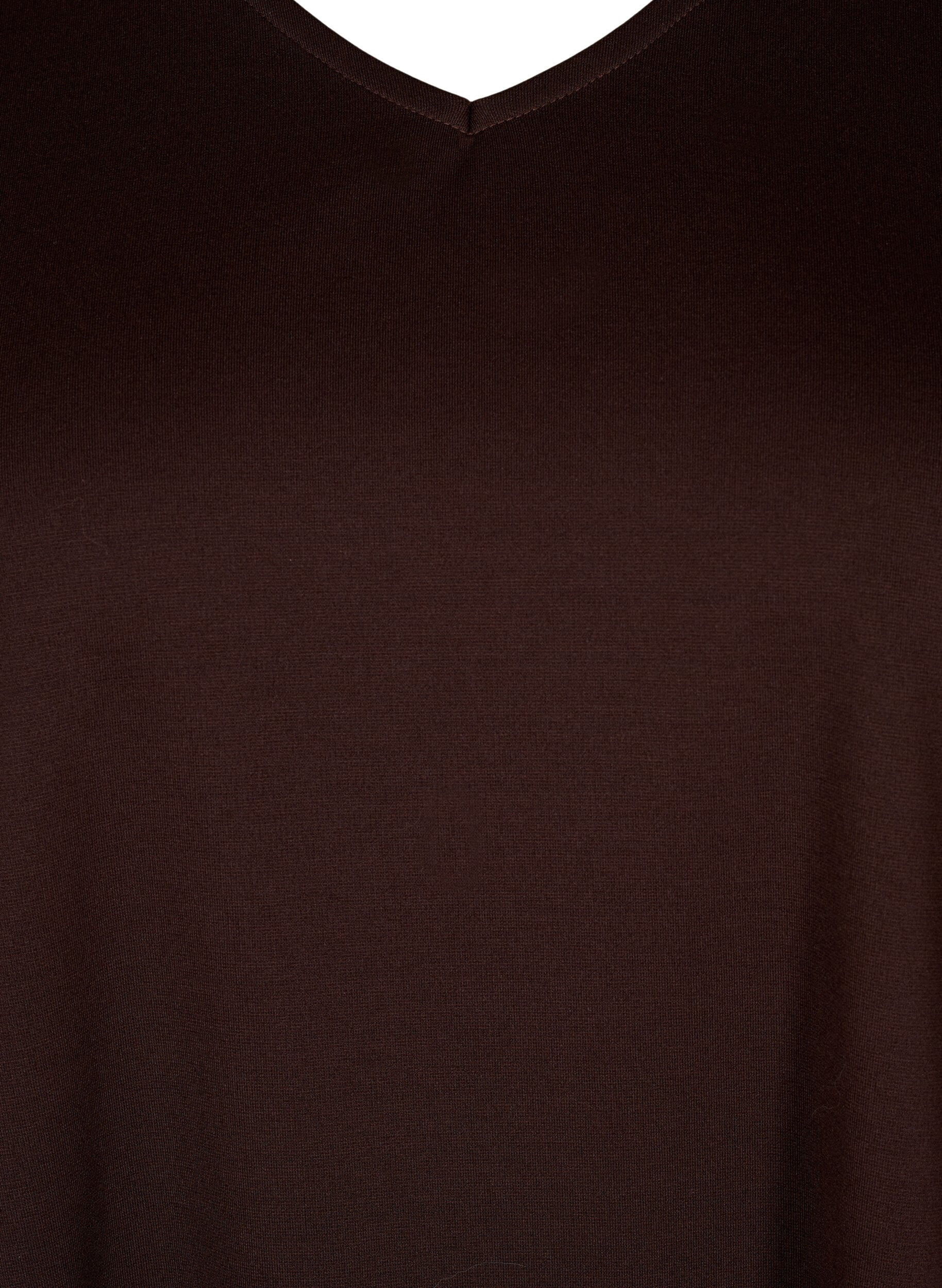 Zizzi Gladka sukienka z dekoltem w szpic i rekawami 3/4, Coffee Bean, Packshot image number 2