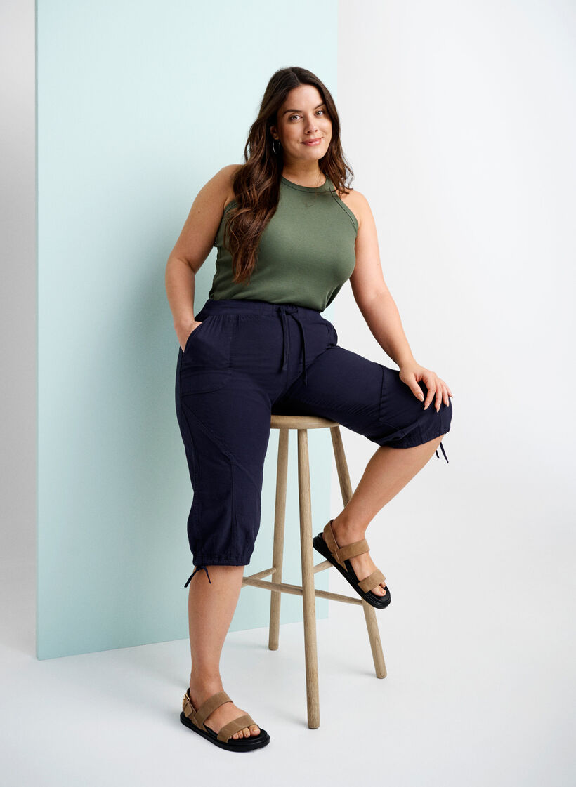 Bawelniane spodnie capri, Niebieskie, Image image number 0