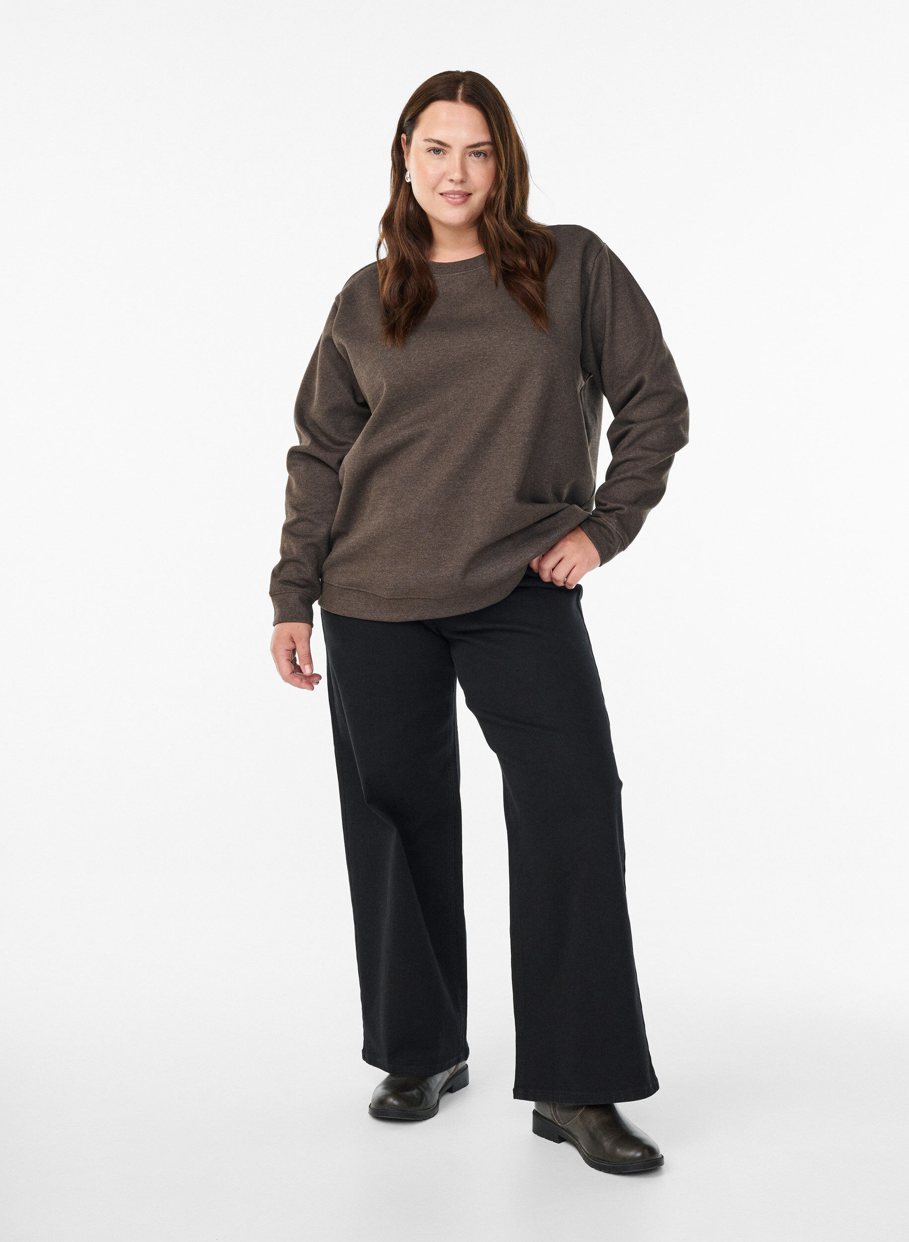 ZizziBluza z okraglym dekoltem, Brązowy, Model image number 1