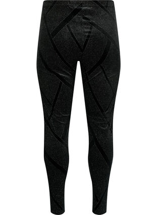 Welurowe legginsy z brokatem i wzorem, Black, Packshot image number 1