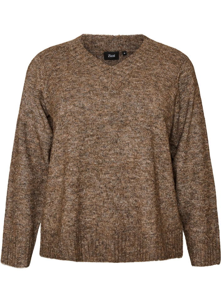 Sweter z dekoltem w serek, Brązowy, Packshot image number 0