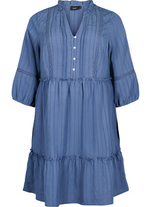 Wiskozowa sukienka w paski z koronkowym paskiem i rekawami 3/4, Vintage Indigo, Packshot image number 0