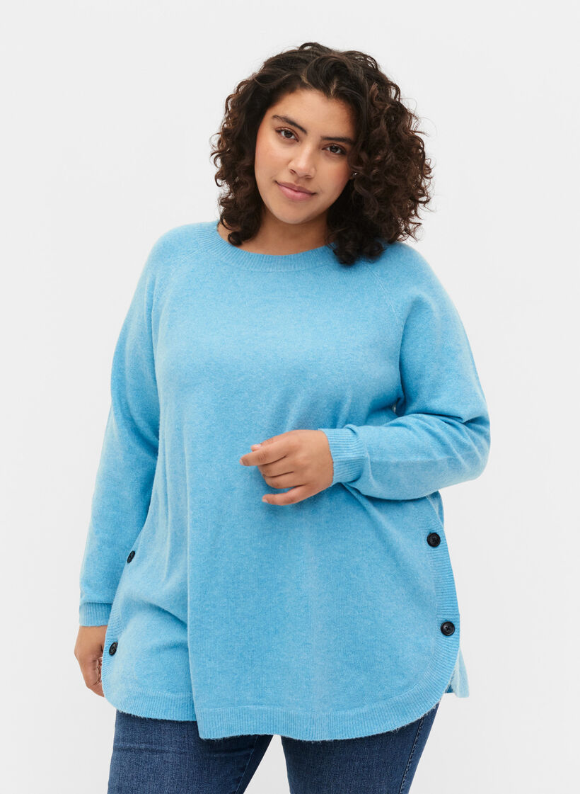 Zapinany na guziki sweter z melanzowej dzianiny, River Blue WhiteMel., Model image number 0