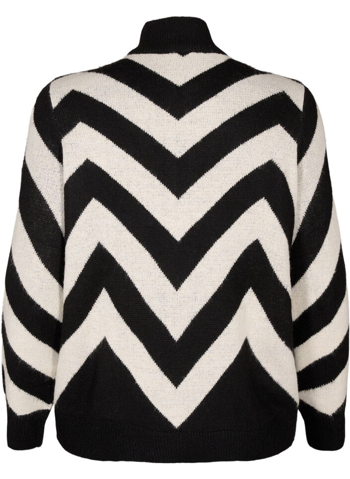 Dzianinowy sweter z golfem i suwakiem, Black Birch Stripe, Packshot image number 1