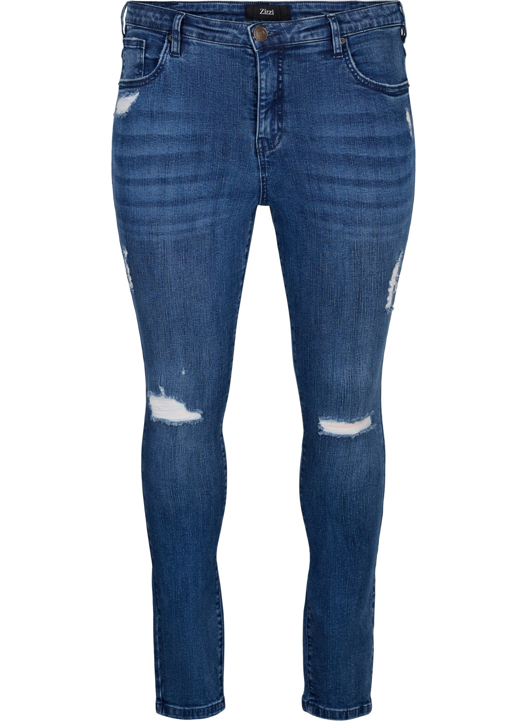 Zizzi Bardzo waskie jeansy Amy z&nbsp;przetarciami, Blue Denim, Packshot image number 0
