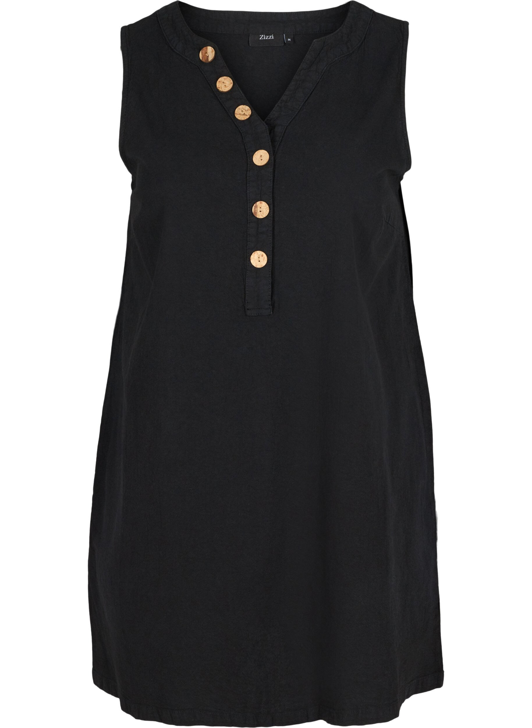 Zizzi Sleeveless cotton tunic with buttons, Black, Packshot image number 0