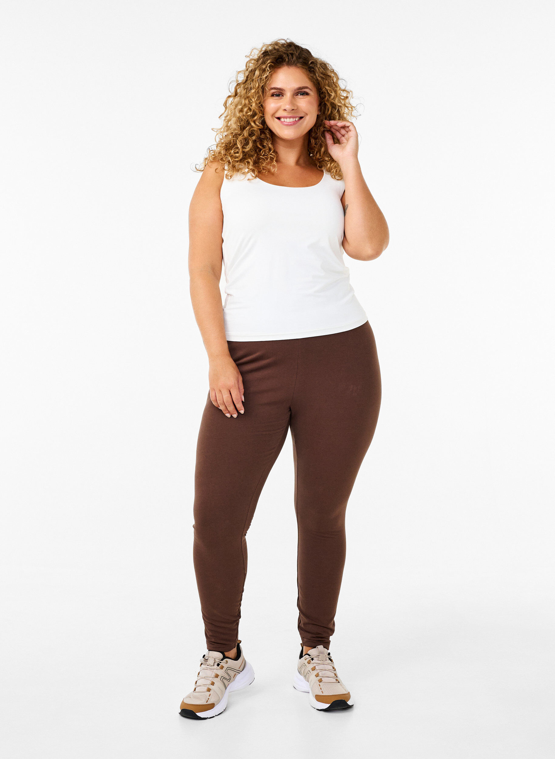 Zizzi Bawelniane legginsy z podszewka, Brązowy, Model image number 0