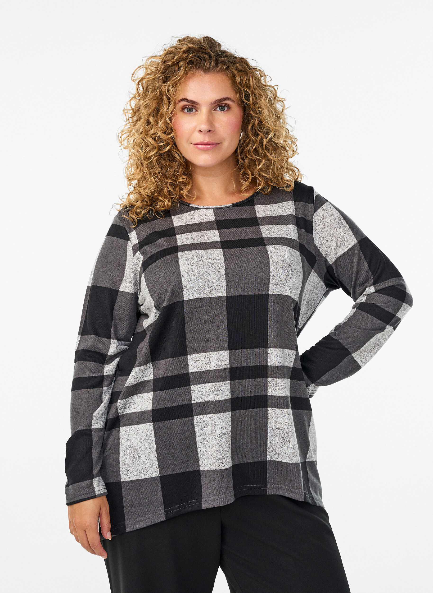 Zizzi Wzorzysta bluzka z dlugim rekawem, Szary, Model image number 0