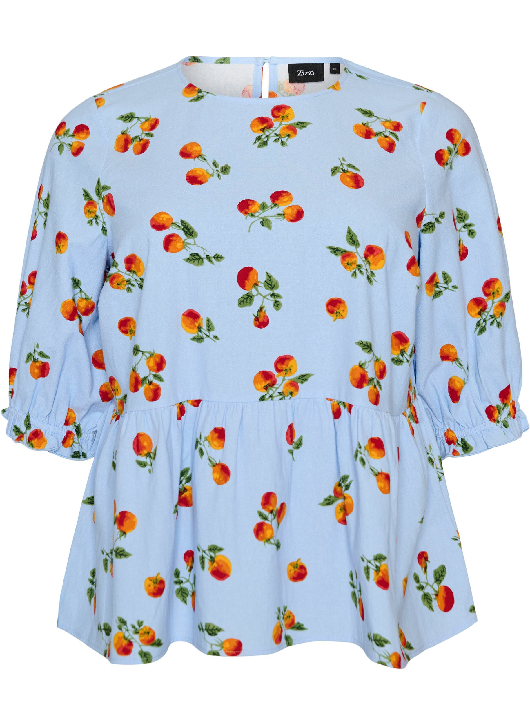 ZizziBluzka bawelniana z nadrukiem pomidor&oacute;w i peplum, Niebieskie, Packshot image number 0