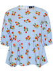 Bluzka bawelniana z nadrukiem pomidor&oacute;w i peplum, Niebieskie, Packshot image number 0
