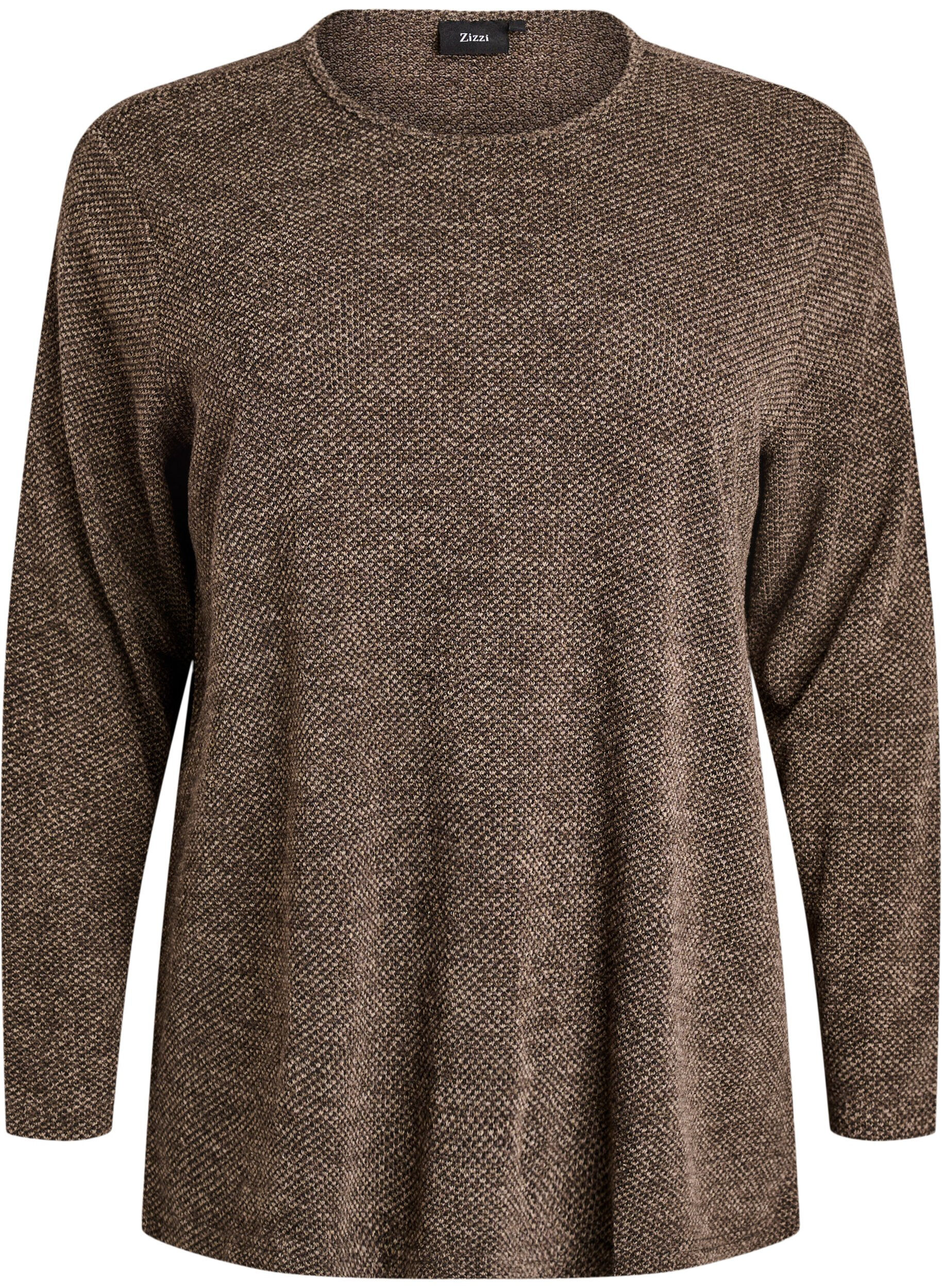 Zizzi Bluzka z dlugim rekawem ze struktura, Brązowy, Packshot image number 0