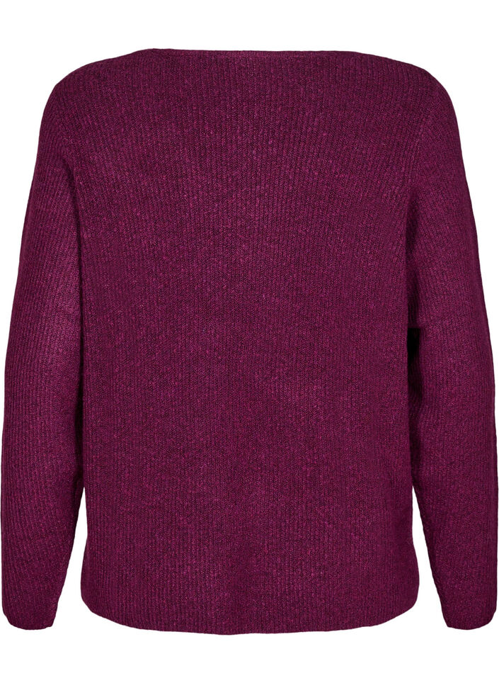 Dzianinowa bluzka z dekoltem w szpic i dlugimi rekawami, Potent P. Black Mel., Packshot image number 1