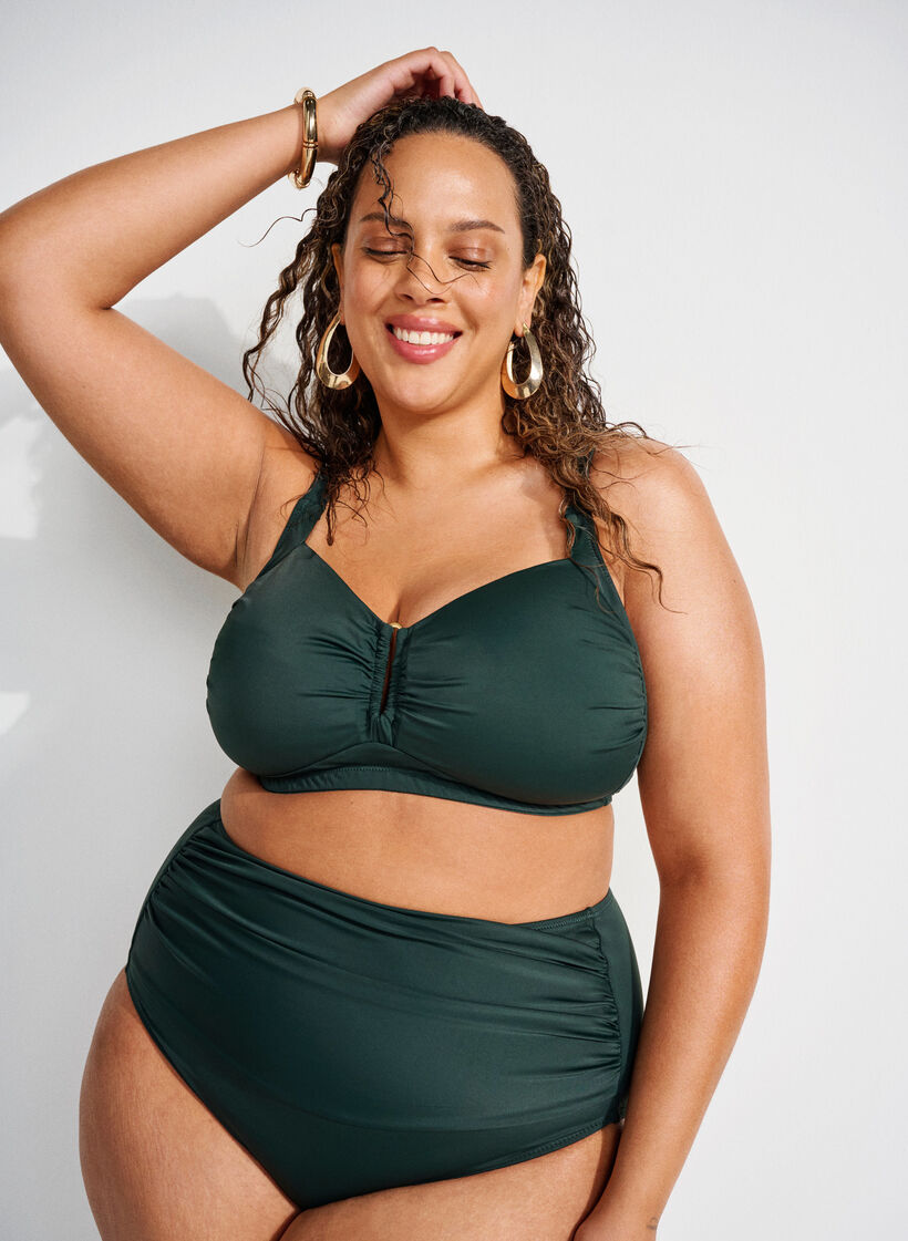 Bikinikowy top z wysci&oacute;lka i ozdoba w postaci pierscionka, Zielony, Image image number 0