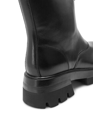 Krótkie szerokie buty ze skóry z zamkiem blyskawicznym, Black, Packshot image number 3