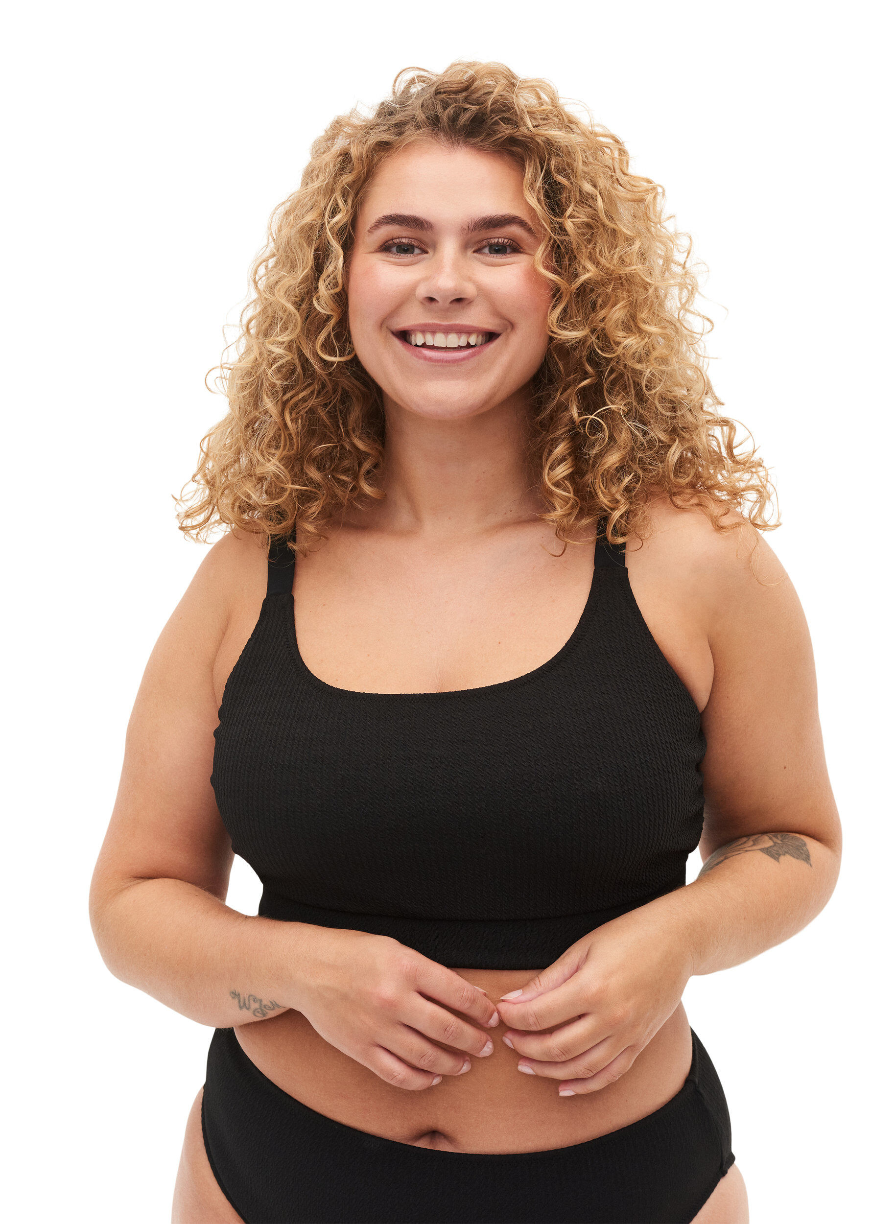 Zizzi Crepe texture bikini top, Black, Model image number 2