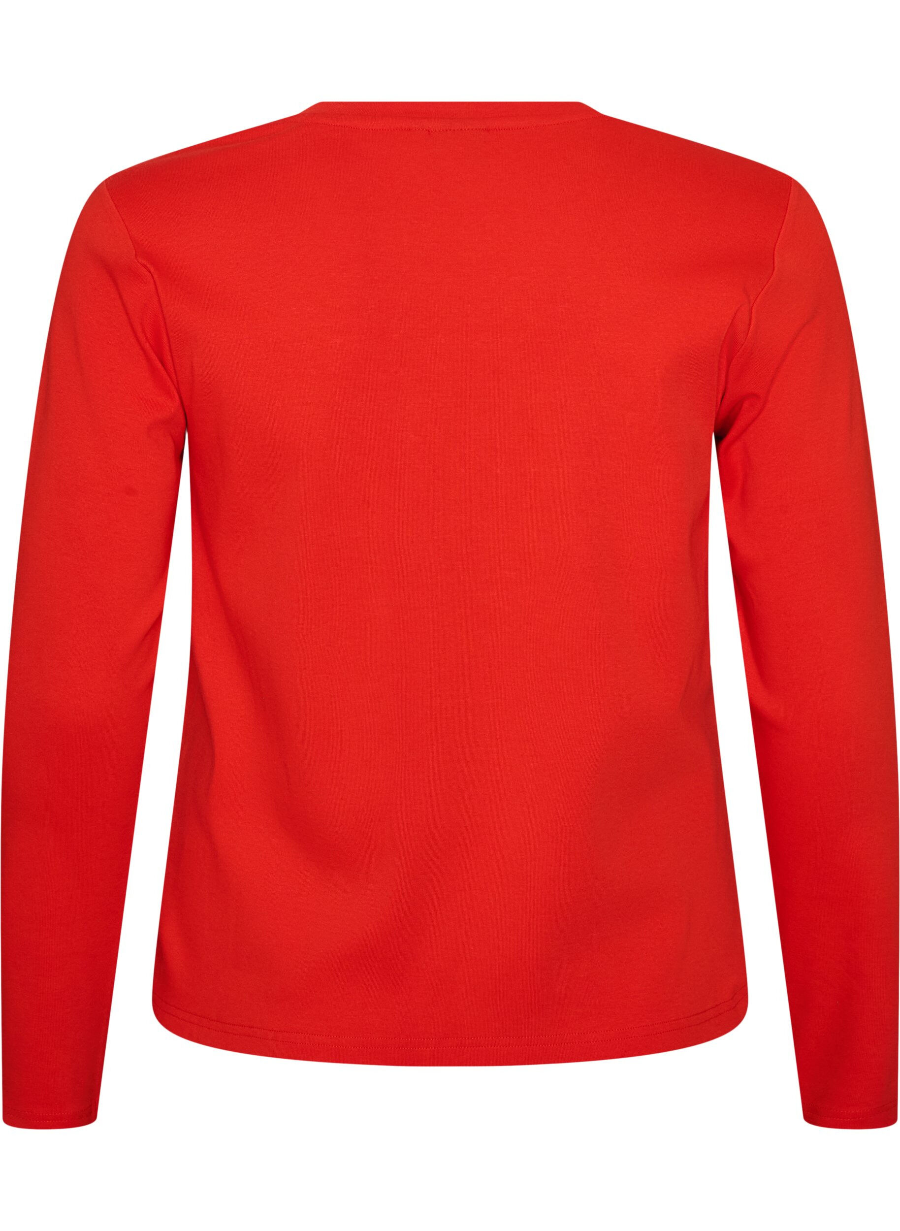 ZizziBasicowy T-shirt z dlugim rekawem i okraglym dekoltem, Czerwony, Packshot image number 1
