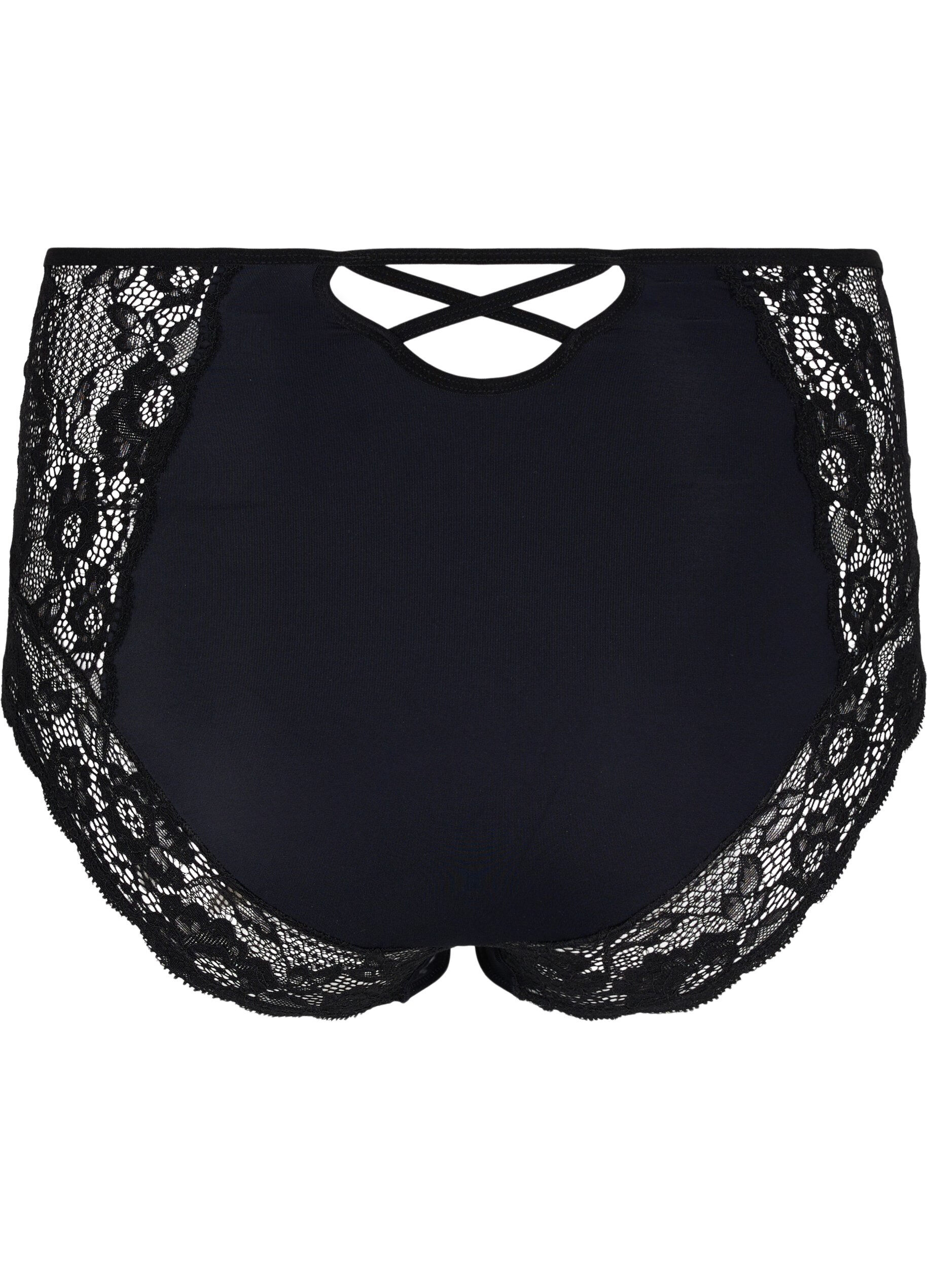 Zizzi High-waisted underwear with lace, Black, Packshot image number 1