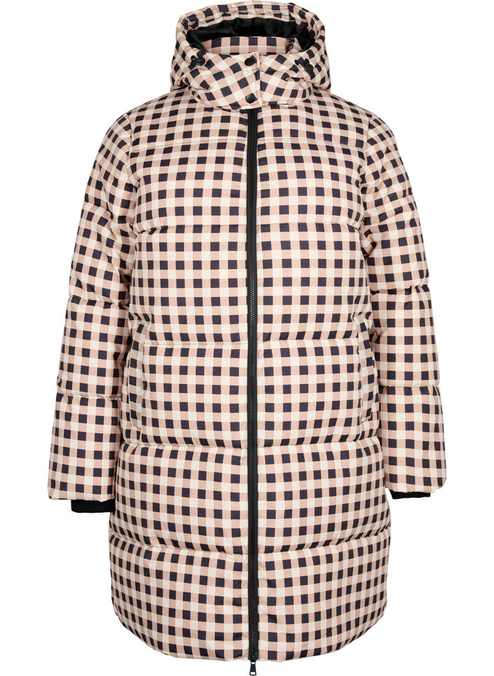 Puchowa kurtka zimowa w krate, Black w. Nomad Check, Packshot image number 0