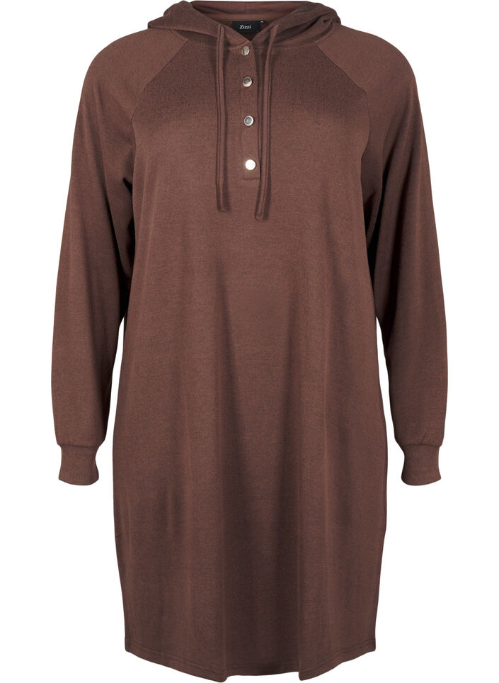 Sukienka dresowa z dlugim rekawem i kapturem, Chocolate M. Mél., Packshot image number 0