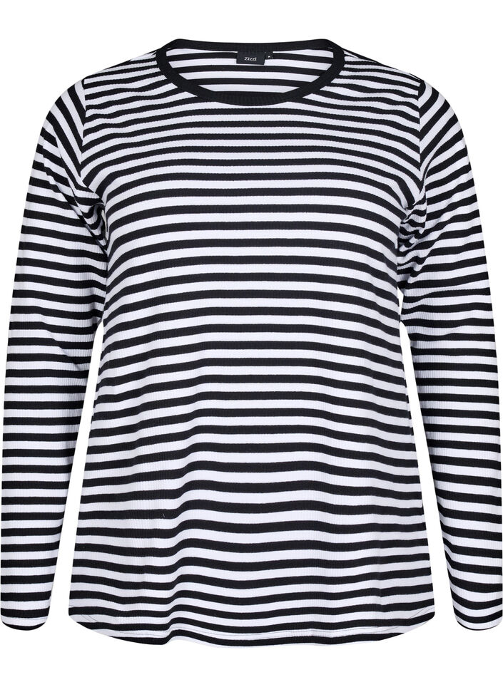 Bluzka w paski z dlugim rekawem, Czarne, Packshot image number 0