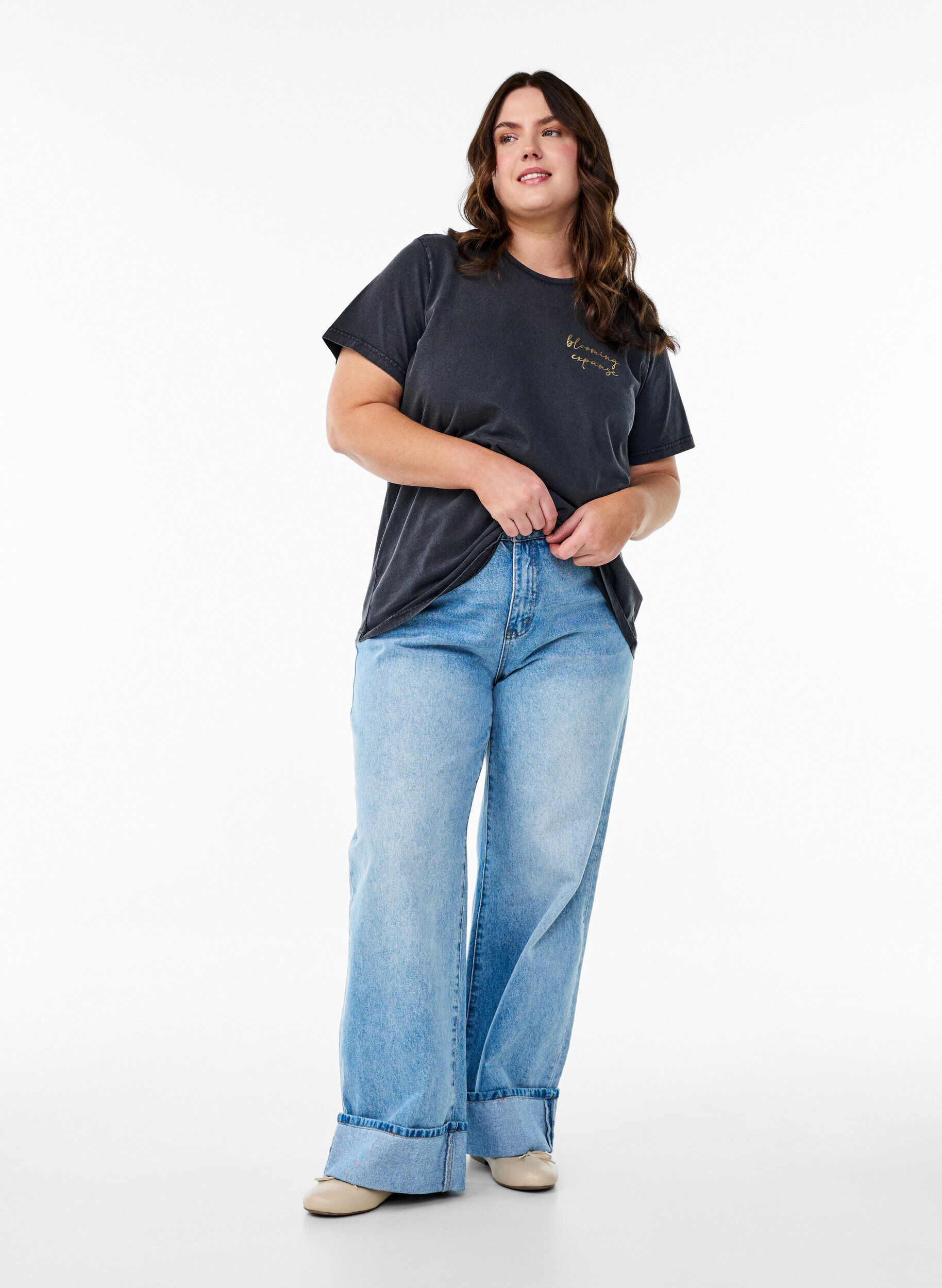 Zizzi Koszulka z bawelny organicznej z fajnym nadrukiem, Ciemnoszary, Model image number 1