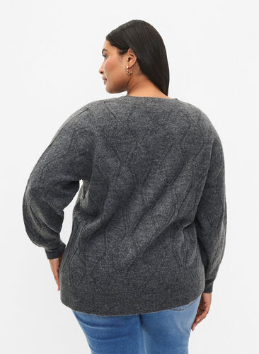 Dzianinowy pulower z azurowym wzorem, Dark Grey Melange, Model image number 1