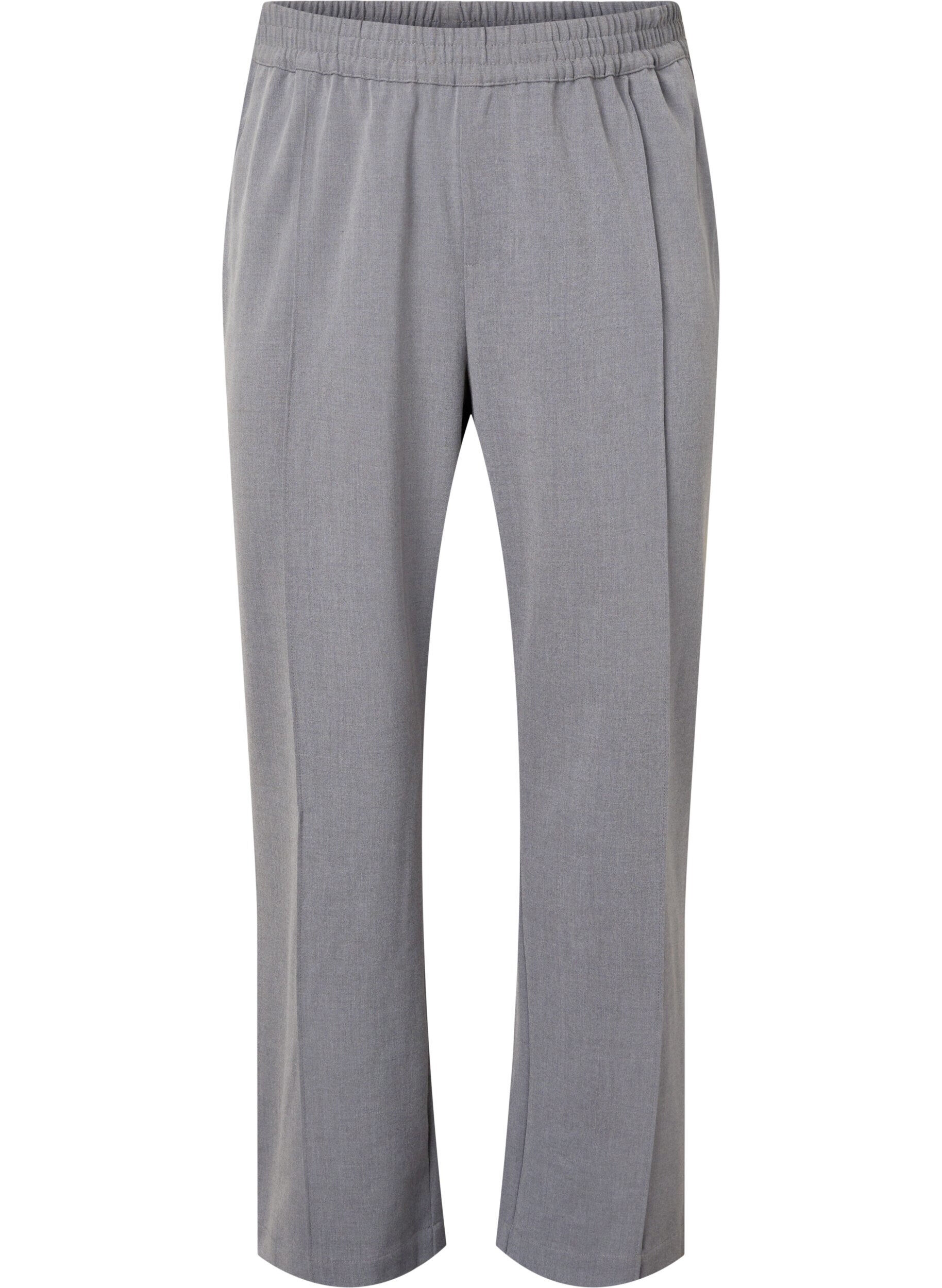 Zizzi Grey melange trousers with elastic waist, Medium Grey Melange, Packshot image number 0