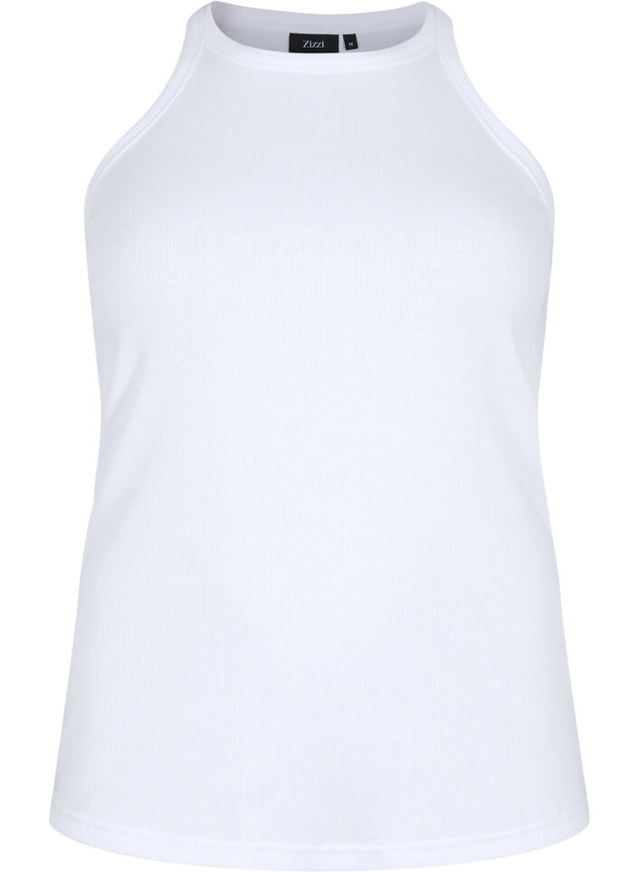 Prazkowany bawelniany tank top, Bright White, Packshot image number 0