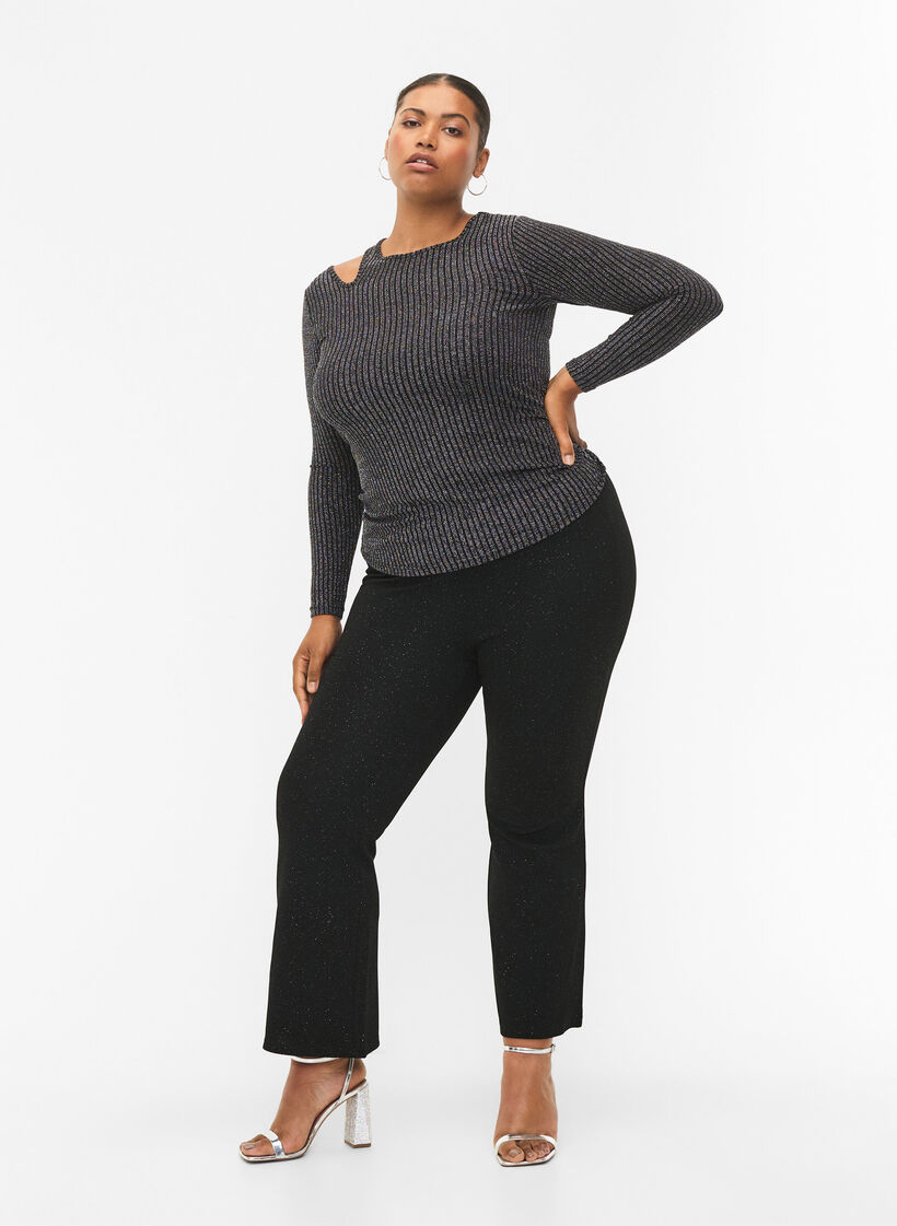 Bluzka z brokatem z wycieciami i dlugimi rekawami, B. w. Silver Stripes, Model image number 3