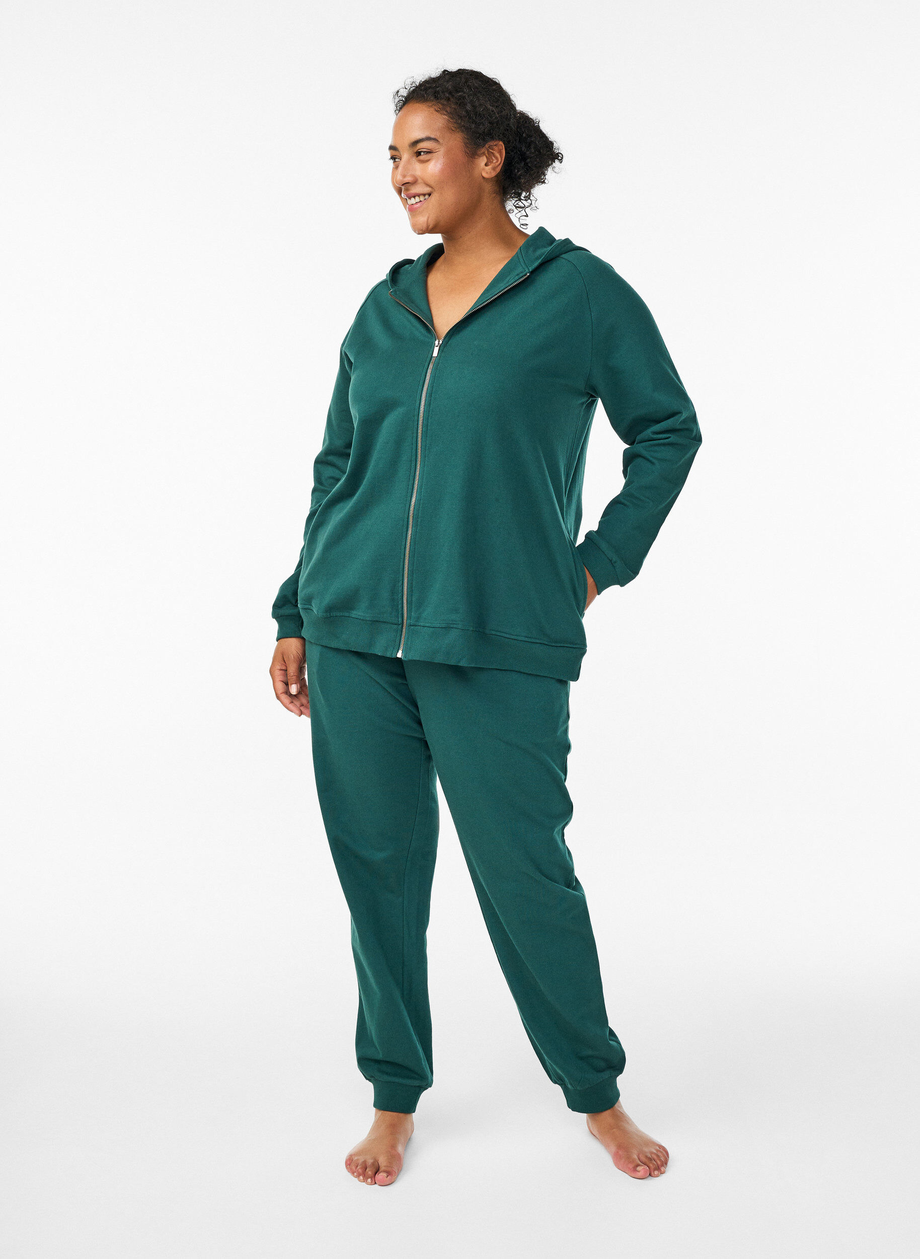 Zizzi Bluza z kapturem z nadrukiem na plecach, Zielony, Model image number 1