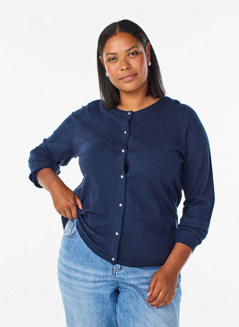 Kardigan z okraglymi guzikami, Niebieskie, Model image number 0