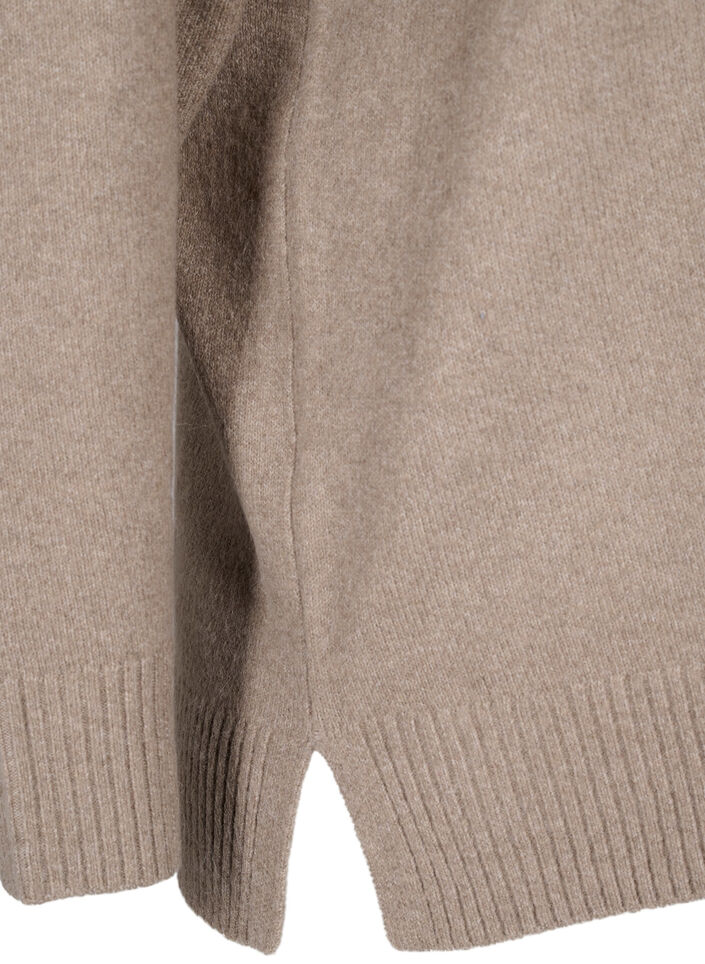 Dzianinowa bluzka z dekoltem w szpic, Desert Taupe Melange, Packshot image number 3