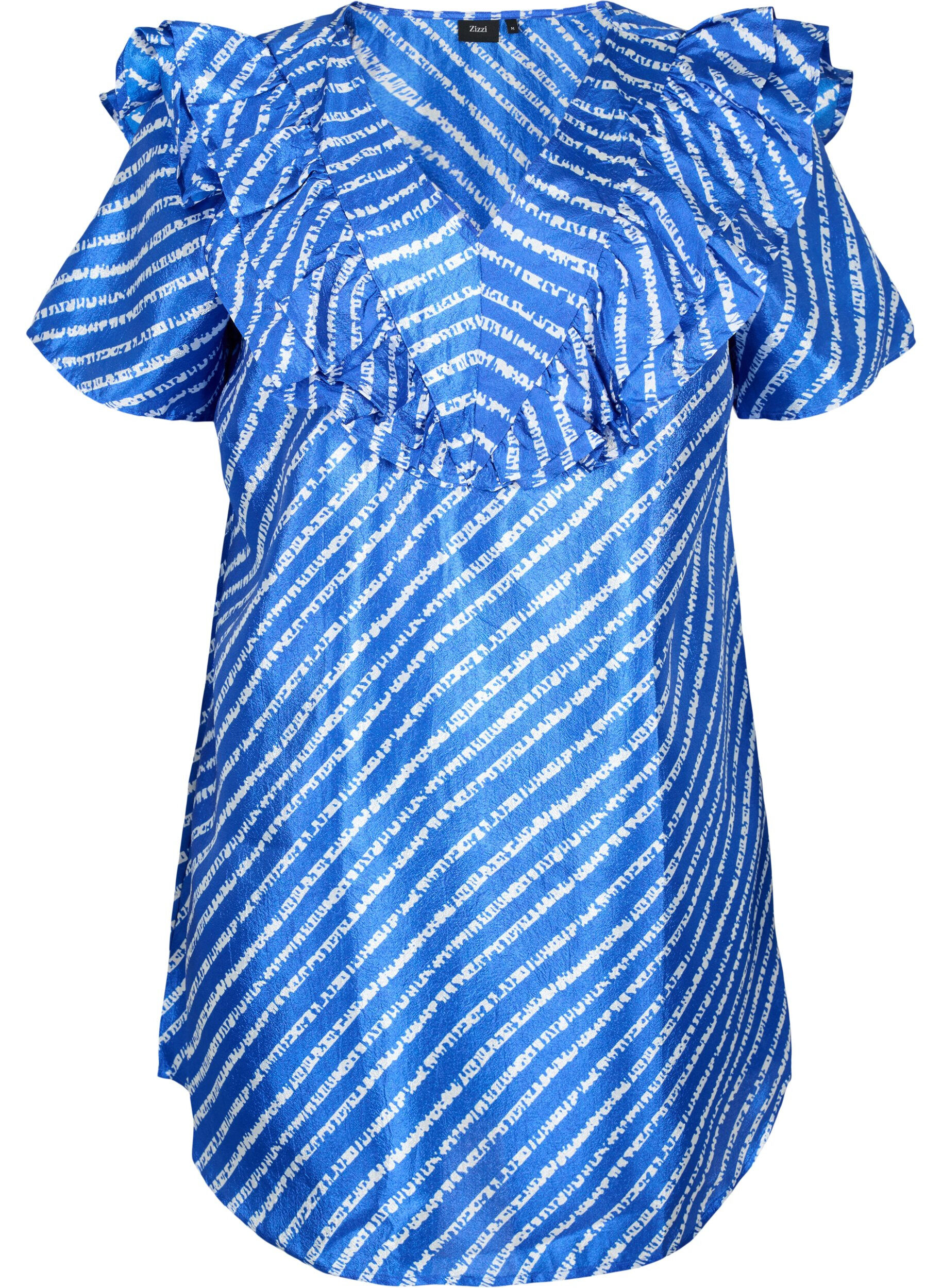 Zizzi Pasiasta tunika z falbankami, S.T.W./White Stripes, Packshot image number 0