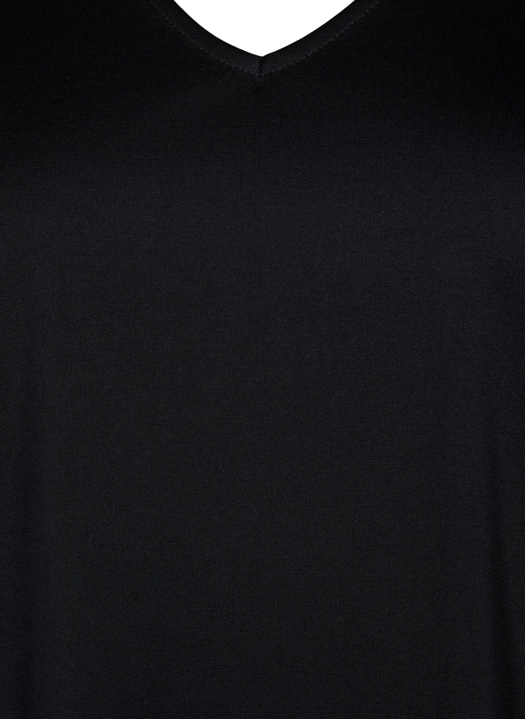 Zizzi Gladka sukienka z dekoltem w szpic i rekawami 3/4, Black, Packshot image number 2