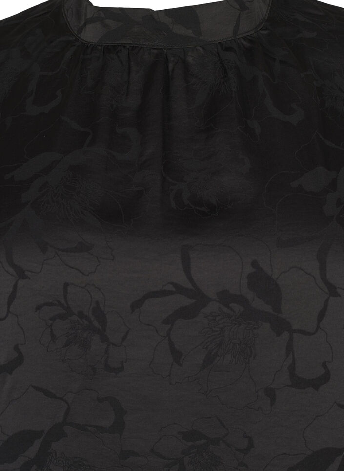 Satynowa bluzka ze wzorem ton w ton, Black, Packshot image number 2