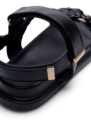 Szerokie skórzane sandaly z aksamitnymi paskami, Black, Packshot image number 4