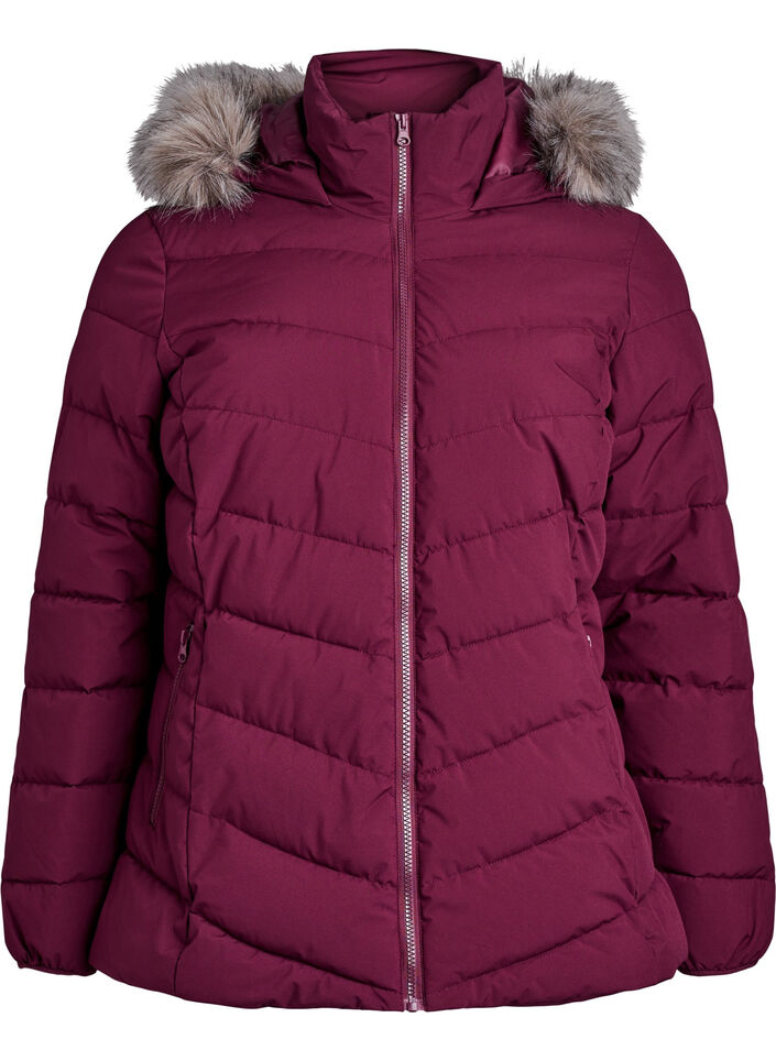 Kr&oacute;tka kurtka puchowa z kapturem, Ciemnobordowy, Packshot image number 0
