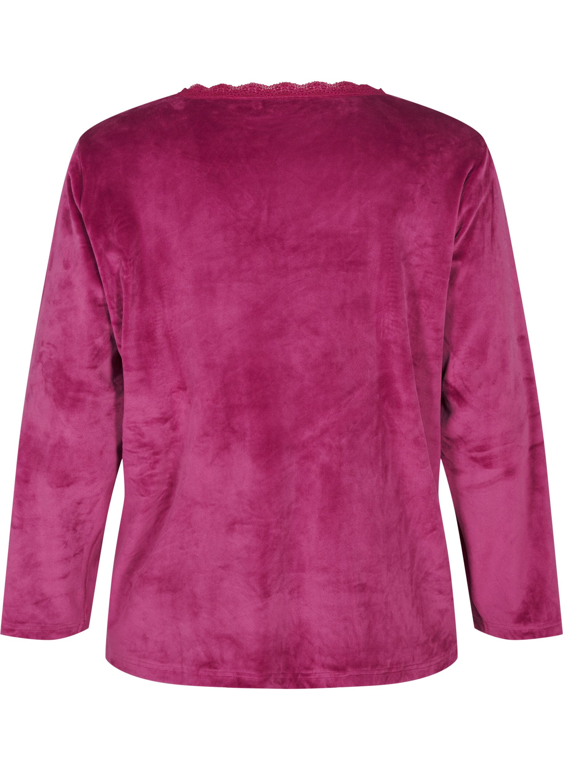 Zizzi Welurowa bluzka z dekoltem w szpic, Boysenberry, Packshot image number 1