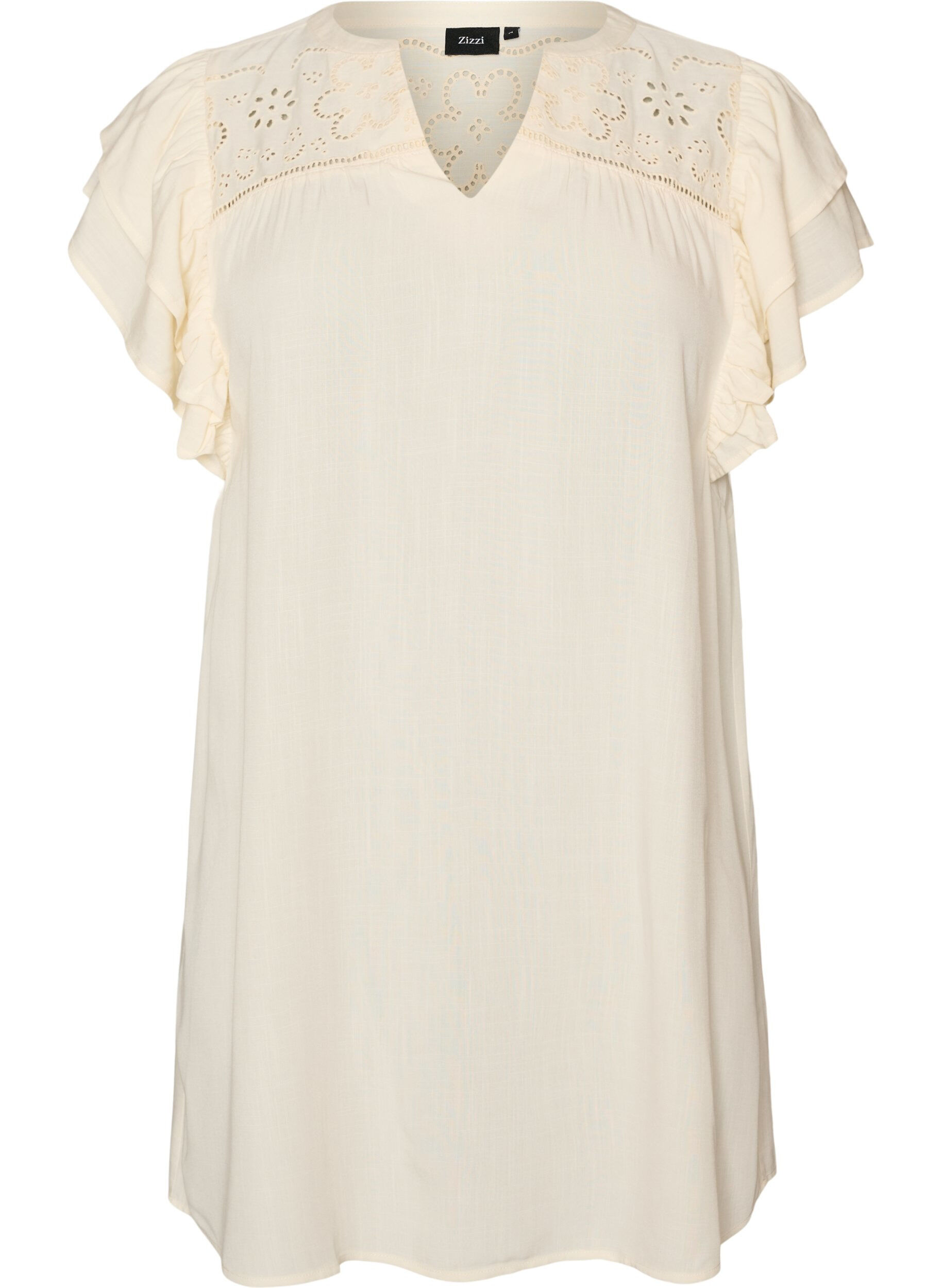 ZizziTunika z broderie anglaise i rekawami z falbana, Beżowy, Packshot image number 0