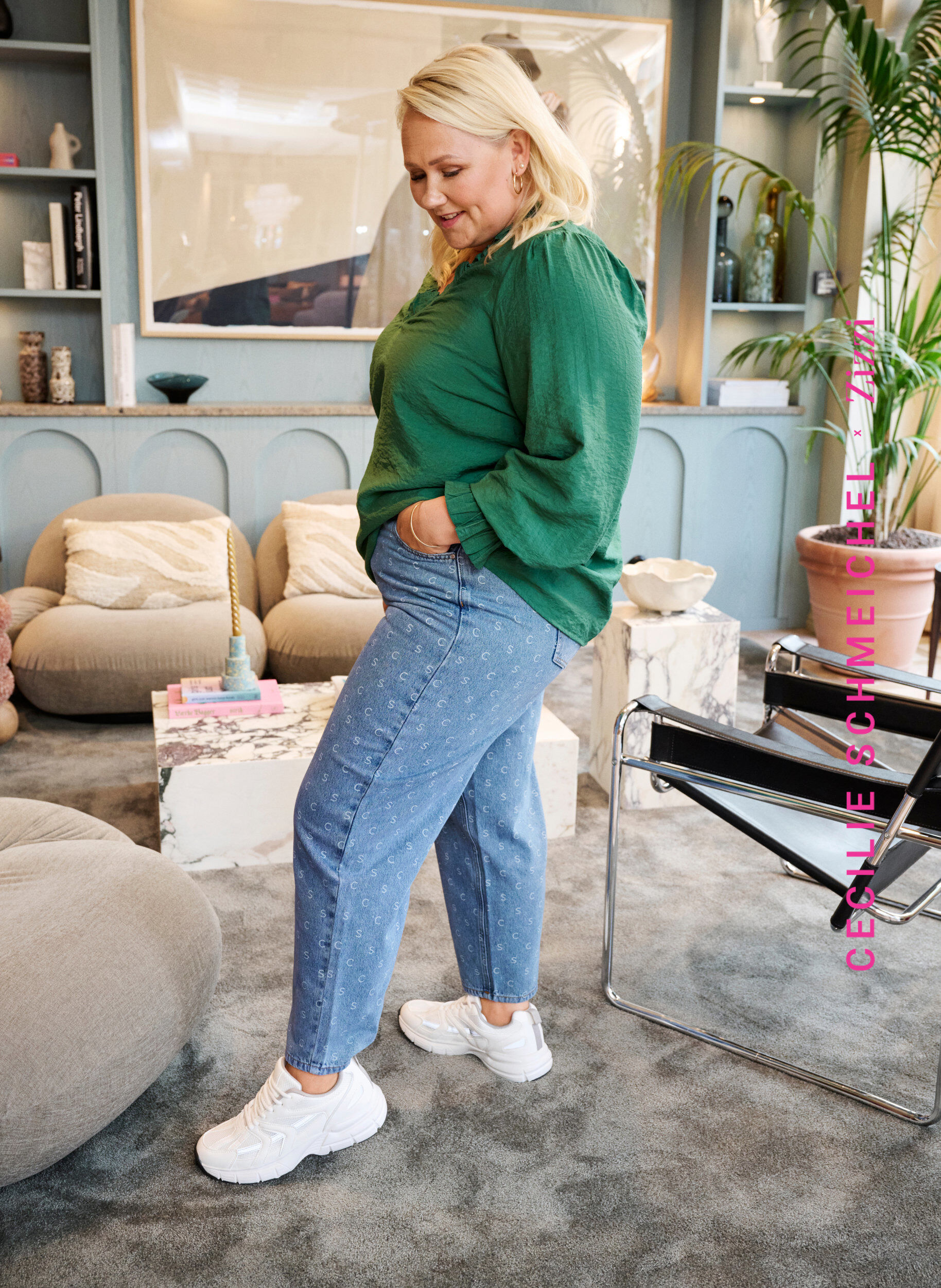 Zizzi Jeansy nad kostke z nadrukiem i wysokim stanem, Blue denim, Image image number 0