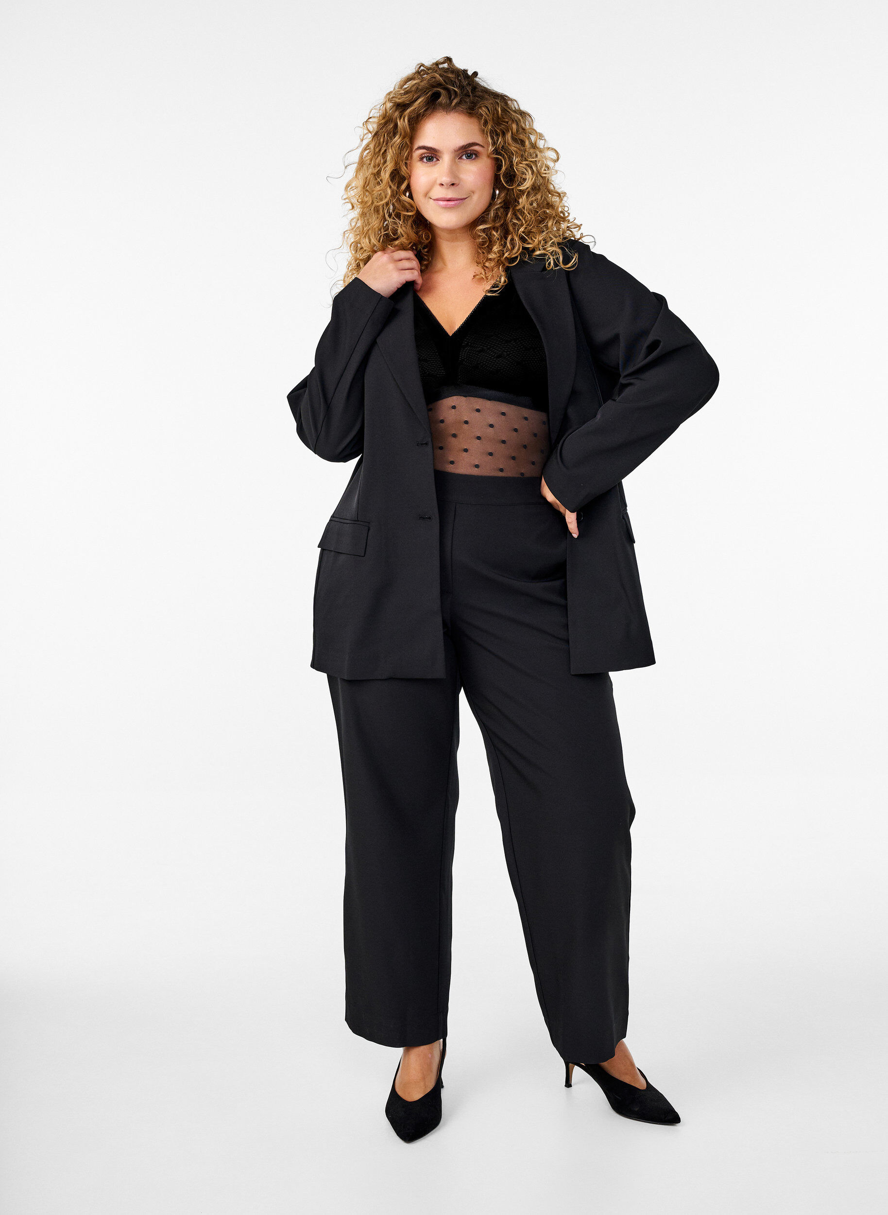 Zizzi Body z siateczki w kropki z wyjmowanymi wkladkami, Black, Model image number 4