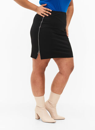 Dopasowana spódnica z suwakiem z boku, Black, Model image number 2
