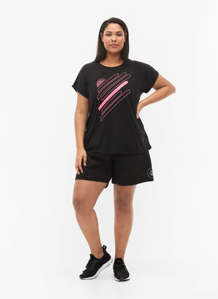 Koszulka treningowa z krótkim rekawem i nadrukiem, Black/Pink Print, Model image number 2